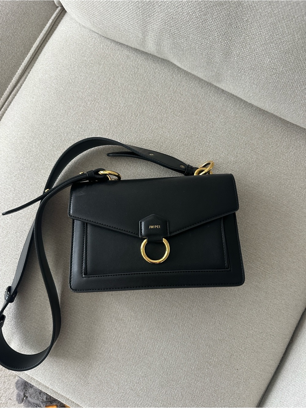 JW PEI Black Vegan Leather Crossbody with Gold Ring Hardware